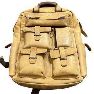Unisex Tan Distressed Artisan Genuine Leather‎ MultiPocket Backpack Laptop Bag